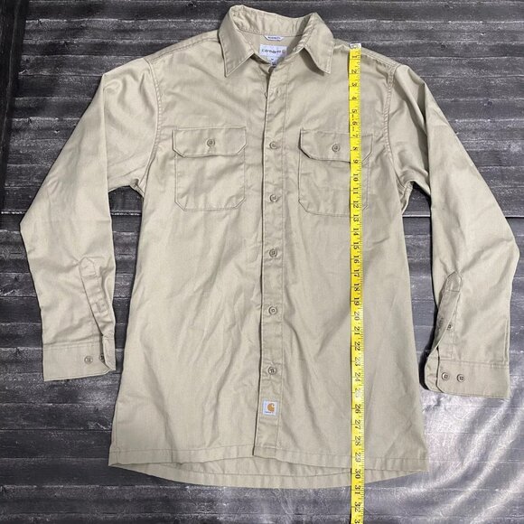 CARHARTT MENS KHAKI BEIGE TAN UTILITY BUTTON UP SHIRT POCKETS OUTDOOR STREETWEAR - Picture 2 of 4